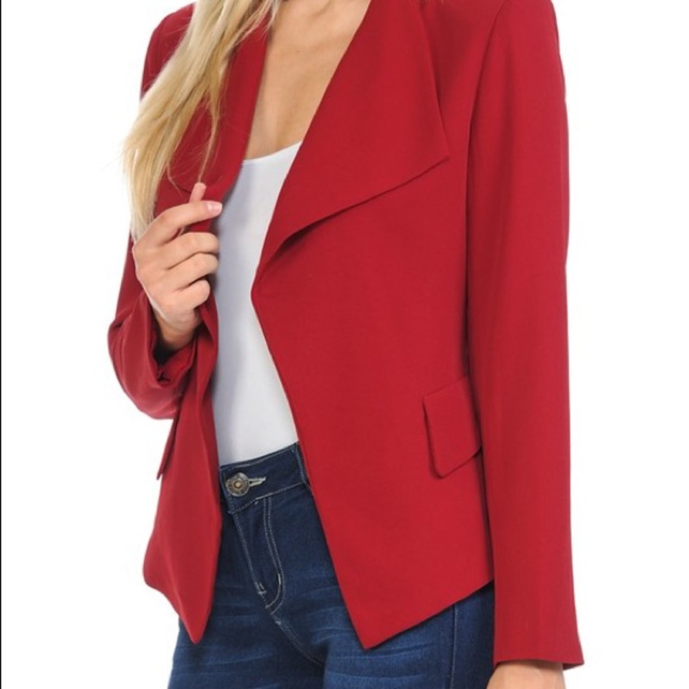 Draped Red Blazer - Picture 3 of 4